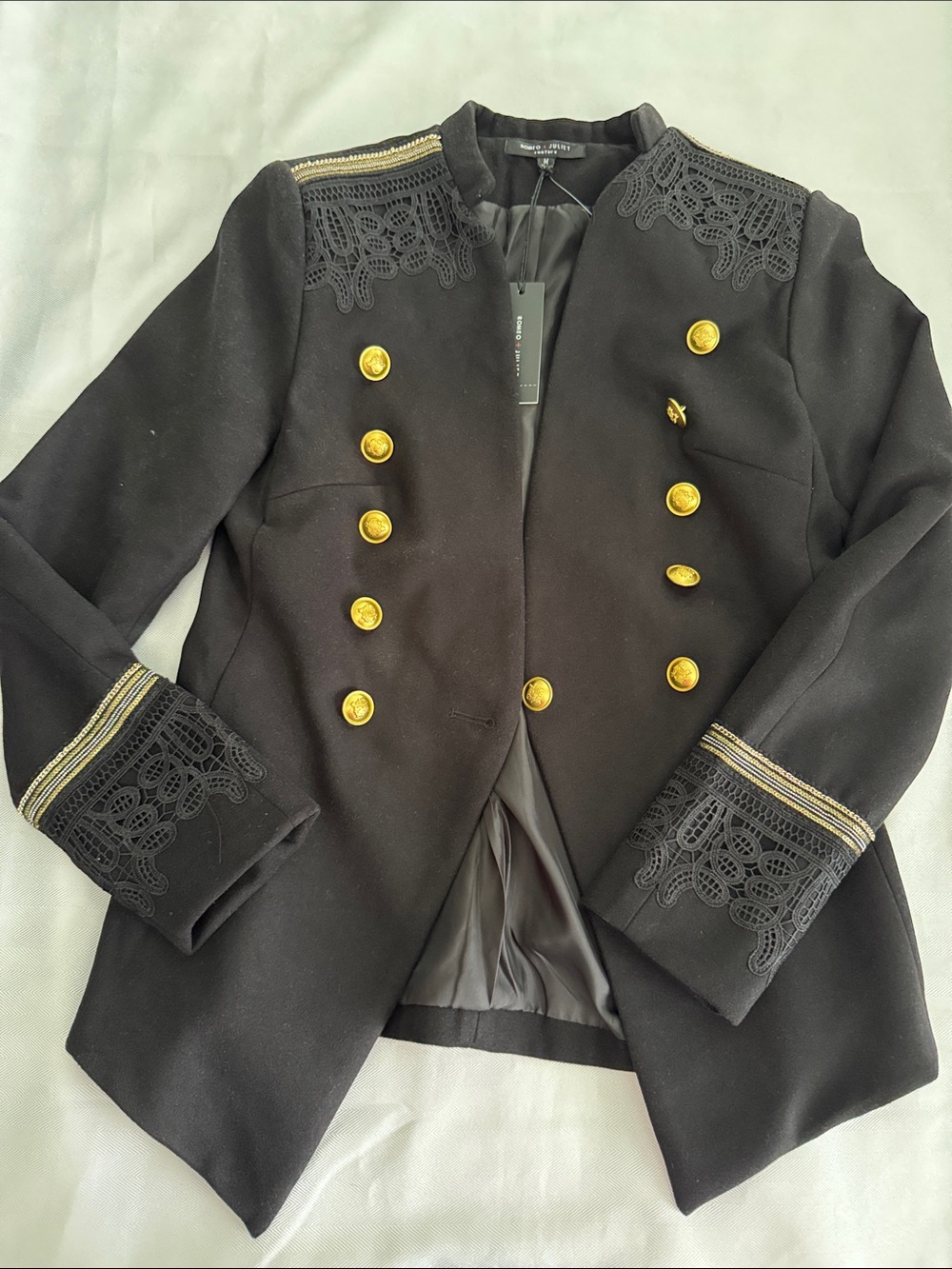 Windsor Black Military-Style Lace Trim Blazer Jacket